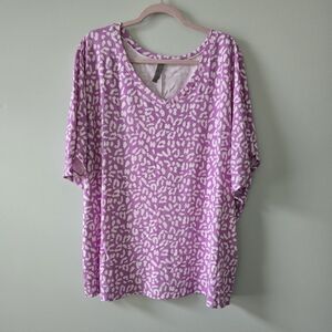 Honeyme Purple/Pink Animal Print Short Sleeve Top